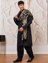 Men's Black Viscose Kurta,Patiala And Dupatta Set.